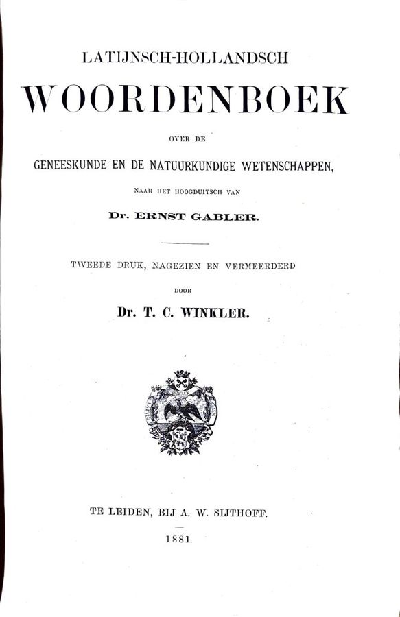 Boekomslag van Latijnsch-Hollandsch woordenboek over de geneeskunde en de natuurkundige wetenschappen